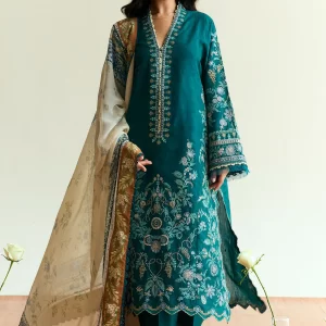 Fresh Green Jacquard Embroidered Suit with Printed Chiffon Dupatta