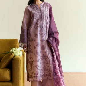 Graceful Mauve Embroidered Lawn Suit with Plum Silk Dupatta