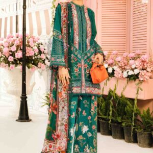 Stylish Printed Lawn Suit with Embroidered Accents and Chiffon Dupatta