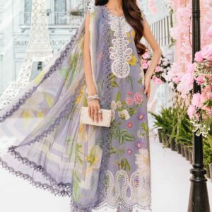 Elegant Printed Lawn Suit with Embroidered Neckline and Chiffon Dupatta