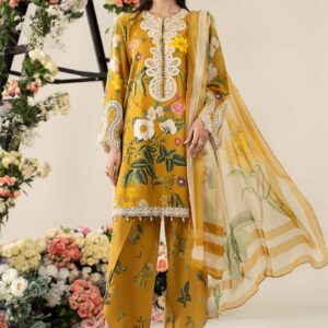 Chic Mustard Printed Lawn Suit with Embroidered Details and Chiffon Dupatta