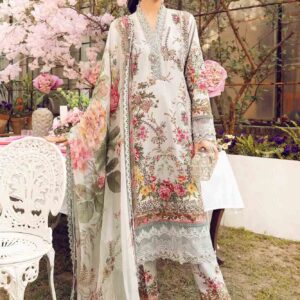 Maria B Printed Lawn Suit with Embroidered Organza and 3D Flower Details