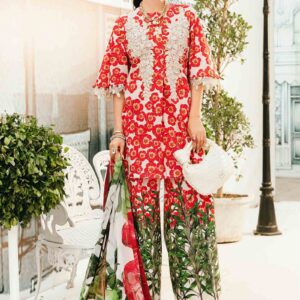 Printed Lawn Suit with Embroidered Neckline and Chiffon Dupatta