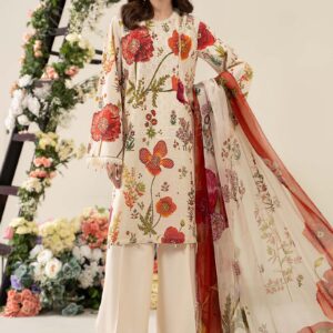 Elegant Off-White Embroidered Lawn Suit with Printed Details