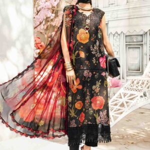 Printed & Embroidered Lawn Suit with Chiffon Dupatta