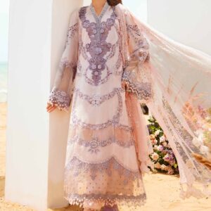 Powder Pink Embroidered Jacquard Lawn Suit with 3D Flowers and Chantelle Dupatta