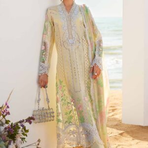 Radiant Yellow Embroidered Lawn Suit with 3D Flowers and Printed Chiffon Dupatta