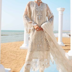 Luxurious Ivory Embroidered Organza Suit with 3D Flowers and Net Dupatta