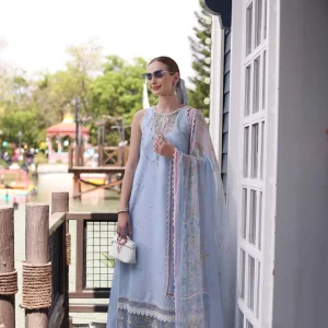 Serene Cerulean Blue Embroidered Lawn Suit with Chiffon Dupatta