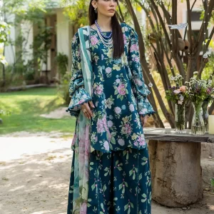 Elaf Prints with Chiffon Dupatta - AZURE FERN