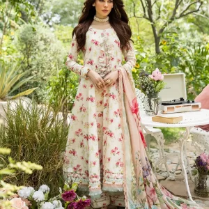 Elaf Prints with Chiffon Dupatta - IVORY PEONY