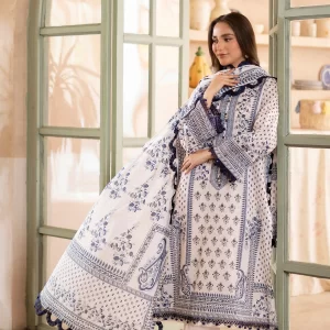 Mausummery Digital Printed Lawn Unstitched 3 Piece Suit - Sapphire - MU25USS4 - White - Summer Collection
