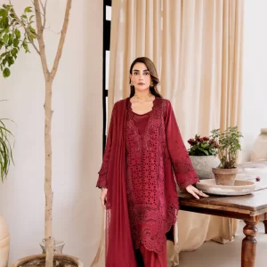 Manara Embroidered Lawn 3 Pice Suite | Magnolia Garden 25 - SCARLETT