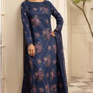 KHOOBSURAT 3-Pc Unstitched Luxurious-Embroidered Lawn with Pure Embroidered Bamberg Chiffon Dupatta