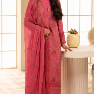 KHOOBSURAT 3-Pc Unstitched Luxurious-Embroidered Lawn with Pure Embroidered Bamberg Chiffon Dupatta