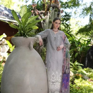 Noor by Saadia Asad | Luxury Chikankari Lawn | D1-B Grey Ombre