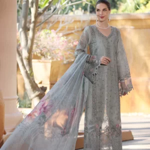 Noor by Saadia Asad Embroidered Lawn Unstitched 3 Piece - D-01-B - SA25ELL - Grey - Summer Collection