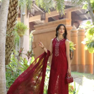 Noor by Saadia Asad Embroidered Lawn Unstitched 3 Piece - D-07-A - SA25ELL - Red - Summer Collection