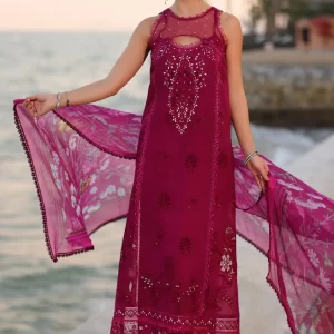Noor by Saadia Asad Embroidered Lawn Unstitched 3 Piece - D-09-A - SA25ELL - Magenta - Summer Collection