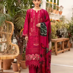 Elaf Embroidered Lawn Unstitched 3 Piece Suit - ELM-10 Gulnar - Red - Summer Collection