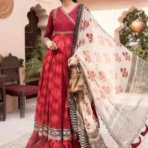 Maria. B 3 Piece Unstitched Printed Embroidered Lawn Suit | EL-21-03-Maroon