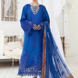 Maria. B Printed Embroidered Suit | EL-22-08-Cobalt Blue