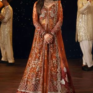Nureh Jhoomro Luxury Embroidered Net Unstitched 3 Piece Suit - NL-80 Zardozi - Orange - Formals Collection