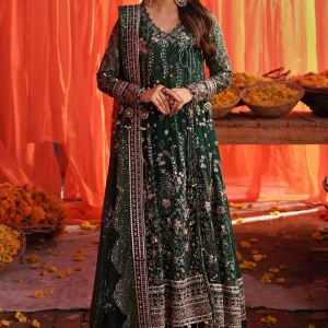 Nureh Jhoomro Luxury Embroidered Chiffon Unstitched 3 Piece Suit - NL-83 Zoha - Green - Formals Collection