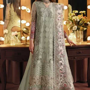 Nureh Jhoomro Luxury Embroidered Chiffon Unstitched 3 Piece Suit - NL-86 Insia - Green - Formals Collection