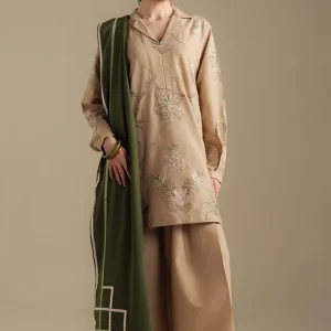Coco by Zara Shahjahan Unstitched Winter Khaddar Embroidered Suits with Shawl - Amber-1A