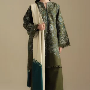 Coco by Zara Shahjahan Unstitched Winter Khaddar Embroidered Suits with Shawl - Mist-2A