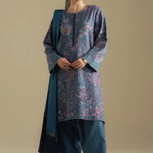 Coco by Zara Shahjahan Unstitched Winter Khaddar Embroidered Suits with Shawl - Mist-2B