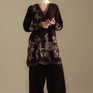 Coco by Zara Shahjahan Unstitched Winter Khaddar Embroidered Suits with Shawl - Berry-3A