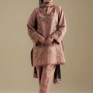 Coco by Zara Shahjahan Unstitched Winter Khaddar Embroidered Suits with Shawl - Coral-4A