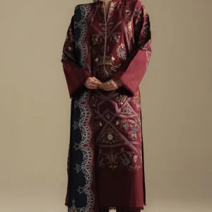 Coco by Zara Shahjahan Unstitched Winter Khaddar Embroidered Suits with Shawl - Coral-4B