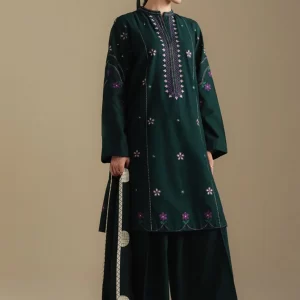 Coco by Zara Shahjahan Unstitched Winter Khaddar Embroidered Suits with Shawl - Fawn-8A