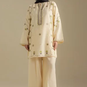 Coco by Zara Shahjahan Unstitched Winter Khaddar Embroidered Suits with Shawl - Fawn-8B