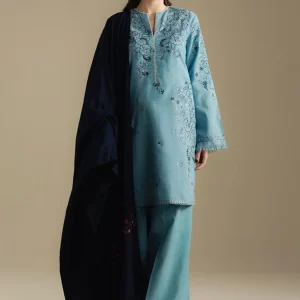Coco by Zara Shahjahan Unstitched Winter Khaddar Embroidered Suits with Shawl - Laurel-9B