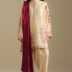 Coco by Zara Shahjahan Unstitched Winter Khaddar Embroidered Suits with Shawl - Snowdrop-10A