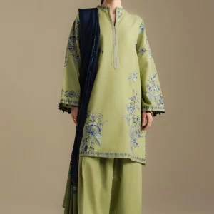 Coco by Zara Shahjahan Unstitched Winter Khaddar Embroidered Suits with Shawl - Snowdrop-10B