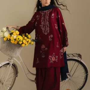 Coco by Zara Shahjahan Unstitched Winter Khaddar Embroidered Suits with Shawl - Dawn-5B