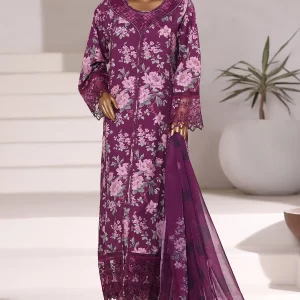 Viscose - Stitched Embroidered 3piece with Chiffon Dupatta - Dark Pink