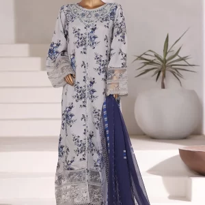 Viscose - Stitched Embroidered 3piece with Chiffon Dupatta - Light Blue