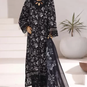 Viscose - Stitched Embroidered 3piece with Chiffon Dupatta - Black