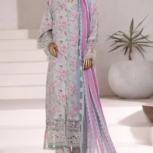 Viscose - Stitched Embroidered 3piece with Chiffon Dupatta - Light Grey